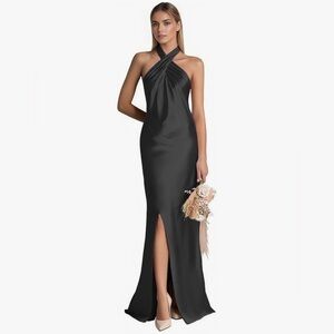Black Satin Halter Cocktail / Bridesmsids Dress